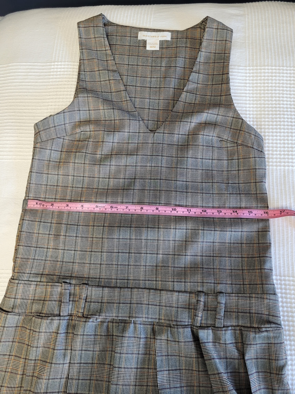 π 233 - Monteau Plaid V-Neck Sleeveless Drop-Waist Dress, Plaid, Medium, EUC - Picture 10 of 11